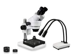 WP-1EZ-IHL20-MS Binocular Zoom Stereo Microscope - 0.7X-4.5X Zoom Range, 0.5X & 2.0X Auxiliary Lenses, Mechanical Stage, Dual Gooseneck LED Light