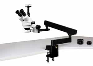 WP-7FZ-IFR07-10N Simul-Focal Trinocular Zoom Stereo Microscope - 0.7X - 4.5X Zoom Range, 0.5X & 2.0X Auxiliary Lenses, 144-LED Ring Light, 10MP Digital Eyepiece Camera
