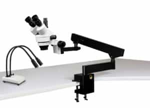 WP-7F-IHL20 Simul-Focal Trinocular Zoom Stereo Microscope - 0.7X - 4.5X Zoom Range, Dual Gooseneck LED Light