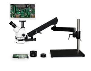 WP-9FZ-IFR07-RET11.6 Simul-Focal Trinocular Zoom Stereo Microscope - 0.7X - 4.5X Zoom Range, 0.5X & 2.0X Auxiliary Lenses, 144-LED Ring Light, 11.6" HD Retina Screen With 5MP Camera