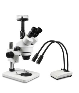WP-1F-IHL20-5N Simul-Focal Trinocular Zoom Stereo Microscope - 0.7X-4.5X Zoom Range, Dual Gooseneck LED Light, 5MP Digital CMOS Camera