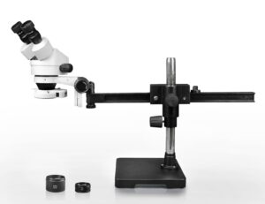 WP-2AEZ-IFR07 Binocular Zoom Stereo Microscope - 0.7X-4.5X Zoom Range, 0.5X & 2.0X Auxiliary Lenses, 144-LED Ring Light