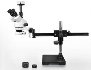 WP-2AFZ-IFR07-10N Simul-Focal Trinocular Zoom Stereo Microscope - 0.7X-4.5X Zoom Range, 0.5X & 2.0X Auxiliary Lenses, 144-LED Ring Light, 10MP Digital Eyepiece Camera