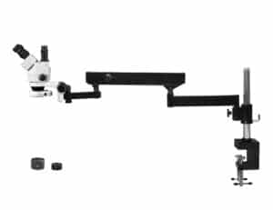 WP-8FZ-IFR07 Simul-Focal Trinocular Zoom Stereo Microscope - 0.7X - 4.5X Zoom Range, 0.5X & 2.0X Auxiliary Lenses, 144-LED Ring Light