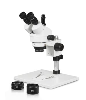 WP-1AFZ Simul-Focal Trinocular Zoom Stereo Microscope - 0.7X-4.5X Zoom Range, 0.5X & 2.0X Auxiliary Lenses
