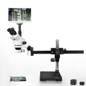 WP-2AFZ-IFR07-RET11.6 Simul-Focal Trinocular Zoom Stereo Microscope - 0.7X-4.5X Zoom Range, 0.5X & 2.0X Auxiliary Lenses, 144-LED Ring Light, 11.6" HD Retina Screen With 5MP Camera