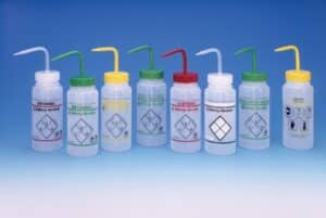 2-Color Wash Bottles, Safety-Vented & Safety-Labeled, Wide Mouth