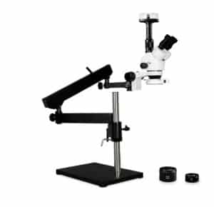 WP-9FZ-IFR07-10N Simul-Focal Trinocular Zoom Stereo Microscope - 0.7X - 4.5X Zoom Range, 0.5X & 2.0X Auxiliary Lenses, 144-LED Ring Light, 10MP Digital Eyepiece Camera