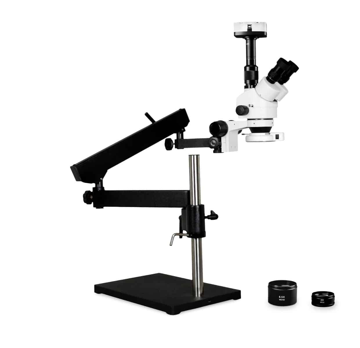 WP-9FZ-IFR07-10N Simul-Focal Trinocular Zoom Stereo Microscope - 0.7X - 4.5X Zoom Range, 0.5X & 2.0X Auxiliary Lenses, 144-LED Ring Light, 10MP Digital Eyepiece Camera