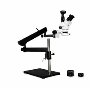 WP-9FZ-IFR07-3N Simul-Focal Trinocular Zoom Stereo Microscope - 0.7X - 4.5X Zoom Range, 0.5X & 2.0X Auxiliary Lenses, 144-LED Ring Light, 3MP Digital Eyepiece Camera