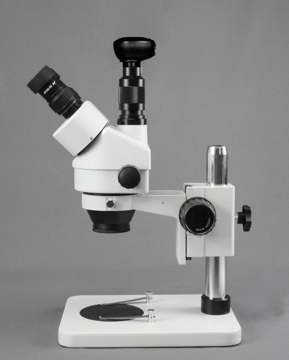 WP-1FZ-IFR07-3N Simul-Focal Trinocular Zoom Stereo Microscope - 0.7X-4.5X Zoom Range, 0.5X & 2.0X Auxiliary Lenses, 144-LED Ring Light, 3MP Digital Eyepiece Camera - Image 3
