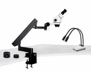 WP-7EZ-IHL20 Binocular Zoom Stereo Microscope - 0.7X - 4.5X Zoom Range, 0.5X & 2.0X Auxiliary Lenses, Dual Gooseneck LED Light