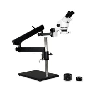 WP-9EZ-IFR07 Binocular Zoom Stereo Microscope - 0.7X - 4.5X Zoom Range, 0.5X & 2.0X Auxiliary Lenses, 144-LED Ring Light