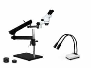 WP-9EZ-IHL20 Binocular Zoom Stereo Microscope - 0.7X - 4.5X Zoom Range, 0.5X & 2.0X Auxiliary Lenses, Dual Gooseneck LED Light