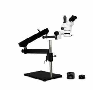 WP-9FZ-IFR07 Simul-Focal Trinocular Zoom Stereo Microscope - 0.7X - 4.5X Zoom Range, 0.5X & 2.0X Auxiliary Lenses, 144-LED Ring Light