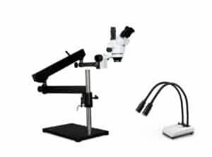 WP-9F-IHL20 Simul-Focal Trinocular Zoom Stereo Microscope - 0.7X - 4.5X Zoom Range, Dual Gooseneck LED Light
