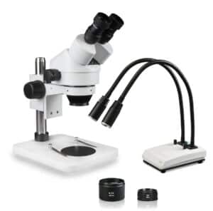 WP-1EZ-IHL20 Binocular Zoom Stereo Microscope - 0.7X-4.5X Zoom Range, 0.5X & 2.0X Auxiliary Lenses, Dual Gooseneck LED Light