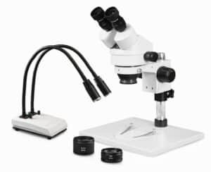 WP-1AEZ-IHL20 Binocular Zoom Stereo Microscope - 0.7X-4.5X Zoom Range, 0.5X & 2.0X Auxiliary Lenses, Dual Gooseneck LED Light