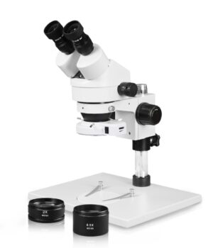 WP-1AEZ-IFR07 Binocular Zoom Stereo Microscope - 0.7X-4.5X Zoom Range, 0.5X & 2.0X Auxiliary Lenses, 144-LED Ring Light