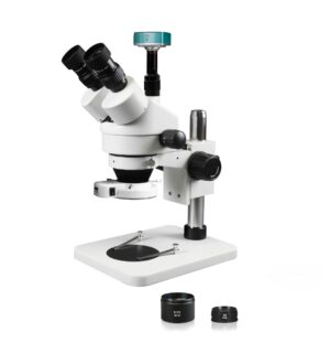 WP-1AFZ-IFR07-DNS3609 Simul-Focal Trinocular Zoom Stereo Microscope - 0.7X-4.5X Zoom Range, 0.5X & 2.0X Auxiliary Lenses, 144-LED Ring Light, 2MP High Definition Digital Camera