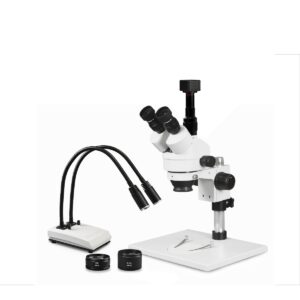 WP-1AFZ-IHL20-5N Simul-Focal Trinocular Zoom Stereo Microscope - 0.7X-4.5X Zoom Range, 0.5X & 2.0X Auxiliary Lenses, Dual Gooseneck LED Light, 5MP Digital CMOS Camera