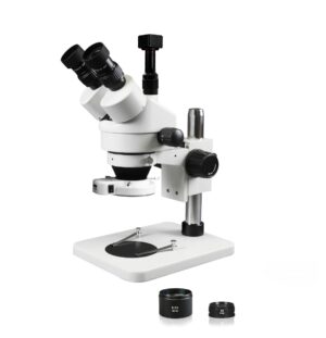 WP-1FZ-IFR07-5N Simul-Focal Trinocular Zoom Stereo Microscope - 0.7X-4.5X Zoom Range, 0.5X & 2.0X Auxiliary Lenses, 144-LED Ring Light, 5MP Digital CMOS Camera