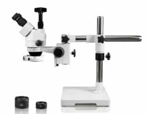 WP-3FZ-IFR07-DNS5607 Simul-Focal Trinocular Zoom Stereo Microscope - 0.7X - 4.5X Zoom Range, 0.5X & 2.0X Auxiliary Lenses, 144-LED Ring Light, 16MP Digital Camera