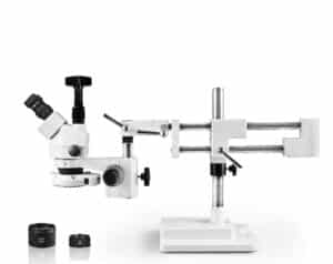 WP-5FZ-IFR07-DNS5607 Simul-Focal Trinocular Zoom Stereo Microscope - 0.7X - 4.5X Zoom Range, 0.5X & 2.0X Auxiliary Lenses, 144-LED Ring Light, 16MP Digital Camera